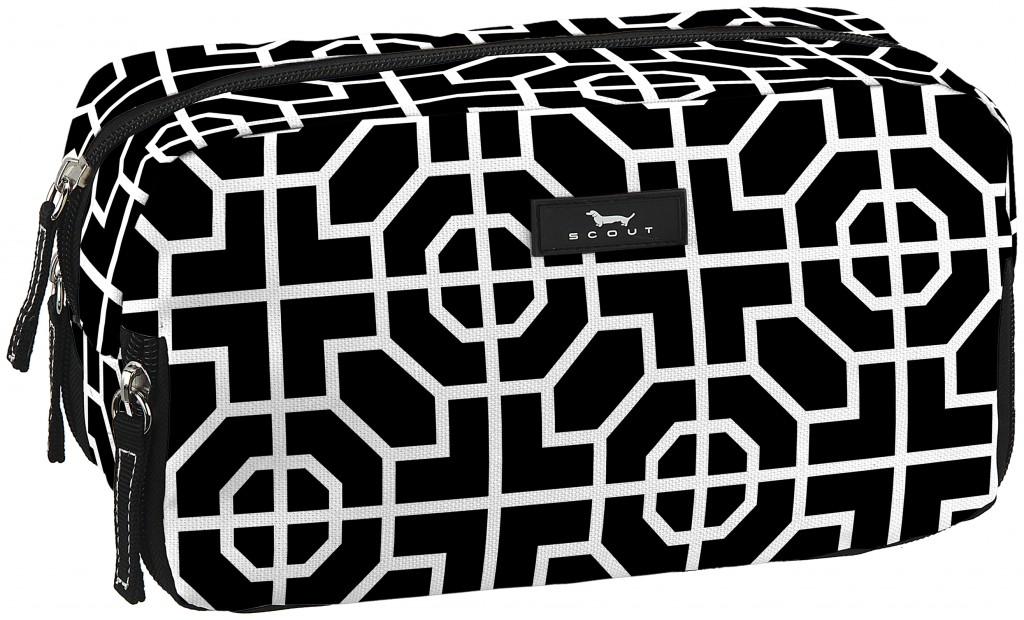 3-Way Cosmetic Bag Less is Moorish: measures 10" W x 5.5" H x 3" D, water-resistant, 3 pockets, and retails for $22